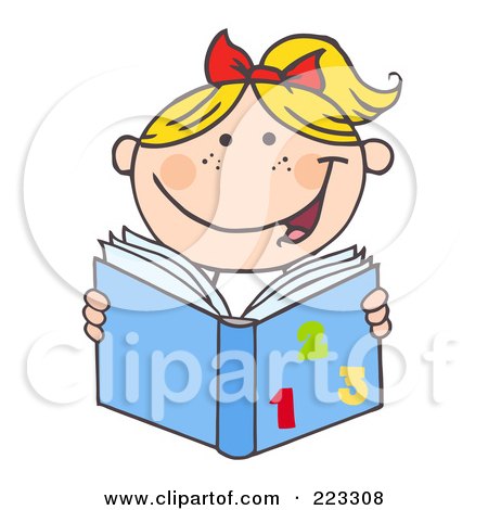 Royalty-Free (RF) Clipart Illustration of a Blond Caucasian School Girl Reading A Math Book by Hit Toon