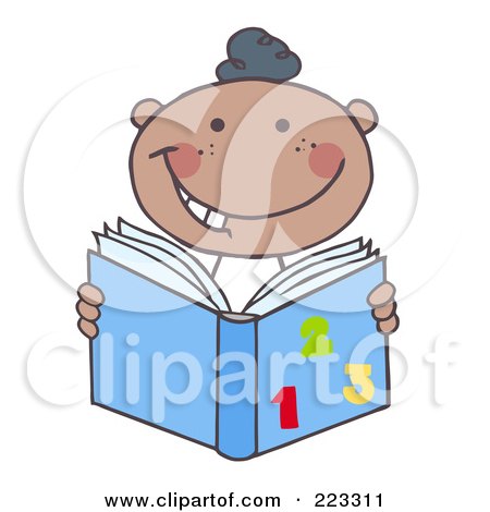 Royalty-Free (RF) Clipart Illustration of a Happy Black School Boy Reading A Math Book by Hit Toon
