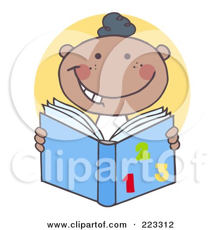 Royalty-Free (RF) Clipart Illustration of a Happy African School Boy Reading A Math Book by Hit Toon