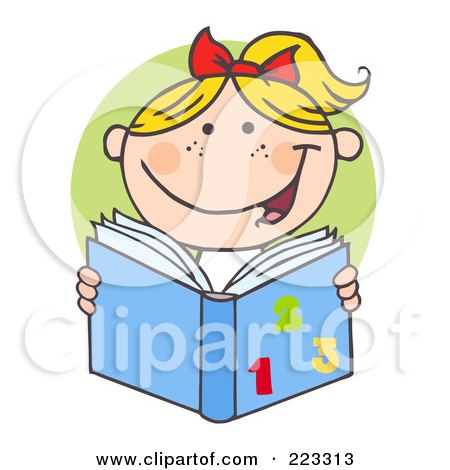 Royalty-Free (RF) Clipart Illustration of a Blond School Girl Reading A Math Book by Hit Toon
