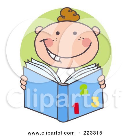 Royalty-Free (RF) Clipart Illustration of a Happy White School Boy Reading A Math Book by Hit Toon