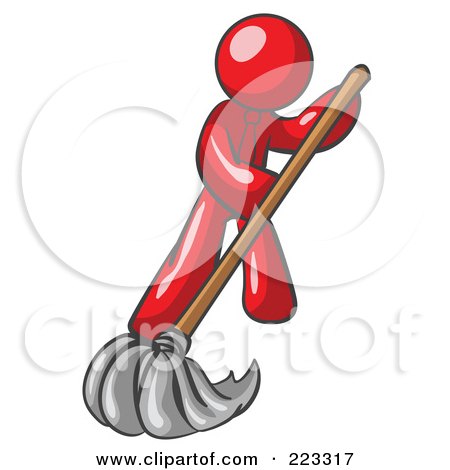 Royalty-Free (RF) Clipart Illustration of a Red Design Mascot Mopping by Leo Blanchette