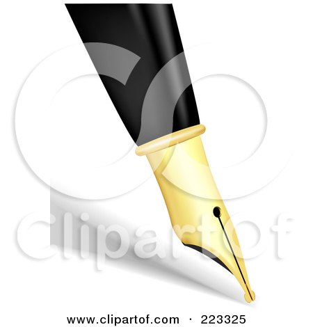 Royalty-Free (RF) Clipart Illustration of a 3d Golden Calligraphy Pen Tip And Shadow by KJ Pargeter