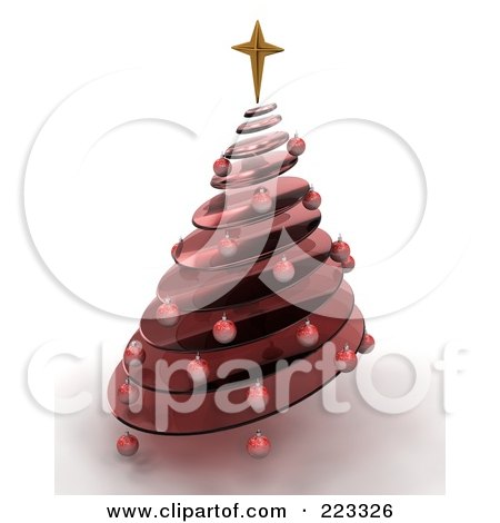 Royalty-Free (RF) Clipart Illustration of a 3d Red Glass Spiral Christmas Tree With A Star And Red Ornaments by KJ Pargeter