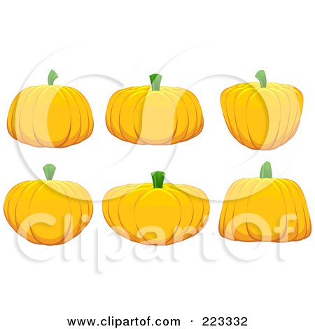 Royalty-Free (RF) Clipart Illustration of a Digital Collage Of Six Tall, Short And Round Halloween Pumpkins by KJ Pargeter