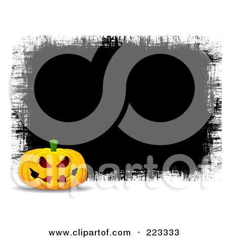 Royalty-Free (RF) Clipart Illustration of a Halloween Background Ofa Spooky Jackolantern Over A Grungy Black And White Background by KJ Pargeter