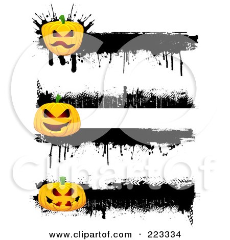 Royalty-Free (RF) Clipart Illustration of a Digital Collage Of Three Grungy Halloween Pumpkin Borders With Black Ink by KJ Pargeter