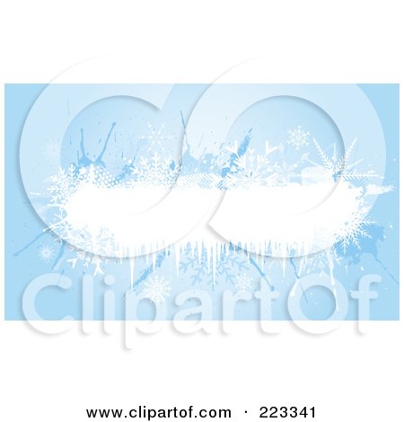 Royalty-Free (RF) Clipart Illustration of a Grungy Blue Background With White Space And Snowflakes by KJ Pargeter