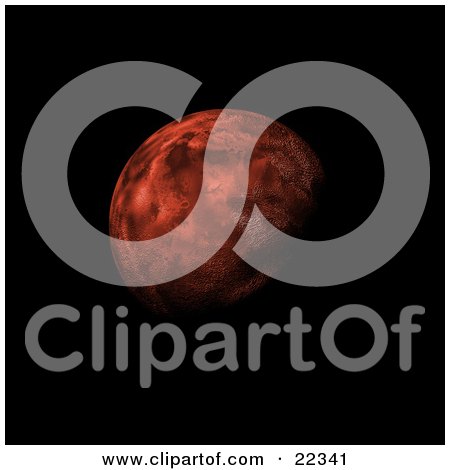 Clipart Illustration of a Fictional Red Planet With Bumpy Textured Areas In The Dark Black Night Of Space by KJ Pargeter