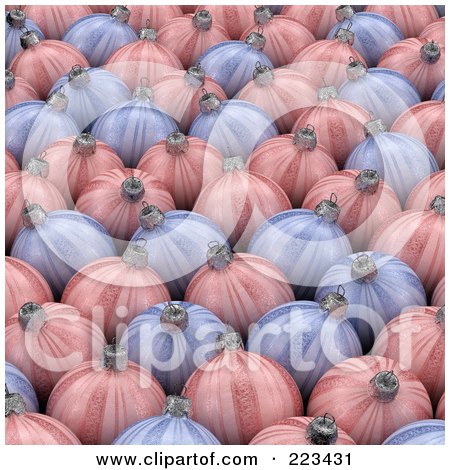Royalty-Free (RF) Clipart Illustration of A Background Of 3d Red And Blue Christmas Bauble Ornaments by stockillustrations