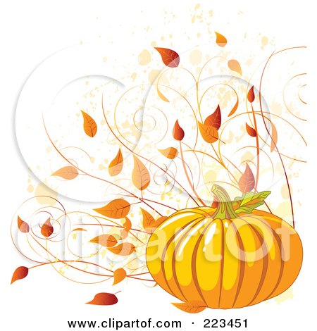 Royalty-Free (RF) Clipart Illustration of a Harvest Pumpkin With Autumn Leaves And Vines by Pushkin