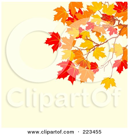 Royalty-Free (RF) Clipart Illustration of a Background Of Autumn Leaves On A Branch Over Pastel Orange by Pushkin