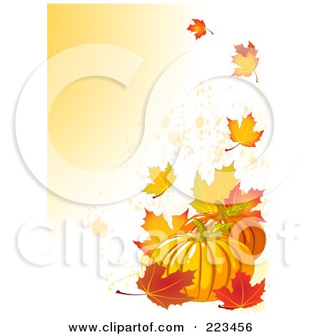 Royalty-Free (RF) Clipart Illustration of a Harvest Pumpkin With Fall Leaves by Pushkin