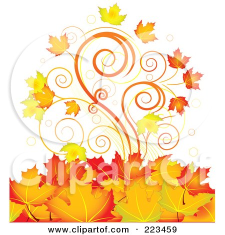 Royalty-Free (RF) Clipart Illustration of a Background Of Autumn Spirals And Leaves by Pushkin