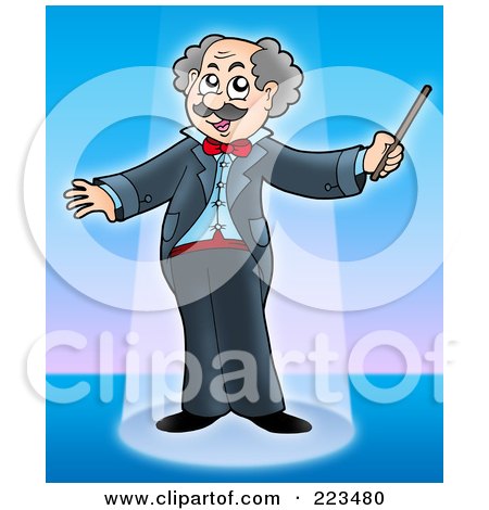 Royalty-Free (RF) Clipart Illustration of a Music Maestro In The Spotlight On Stage by visekart