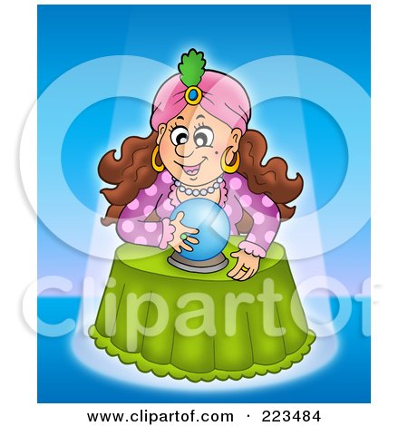 Royalty-Free (RF) Clipart Illustration of a Fortune Teller Lady Reading A Crystal Ball by visekart