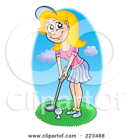 Royalty-Free (RF) Clipart Illustration of a Beautiful Blond Woman Golfing by visekart