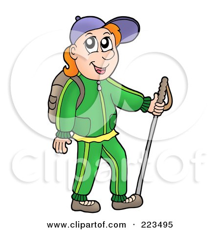 Royalty-Free (RF) Clipart Illustration of a Male Hiker Using A Stick by visekart