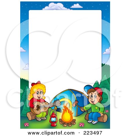 Royalty-Free (RF) Clipart Illustration of a Boy And Girl Camping Border Frame Around White Space by visekart