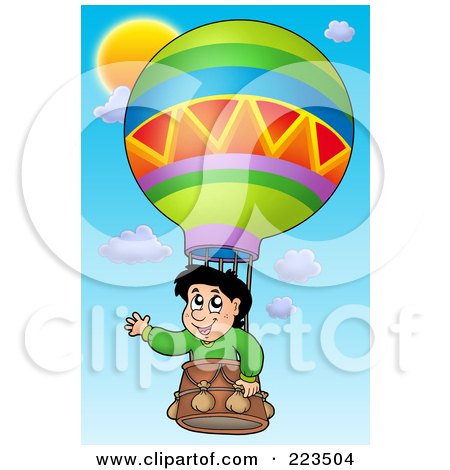 Royalty-Free (RF) Clipart Illustration of a Boy Waving In A Hot Air Balloon by visekart
