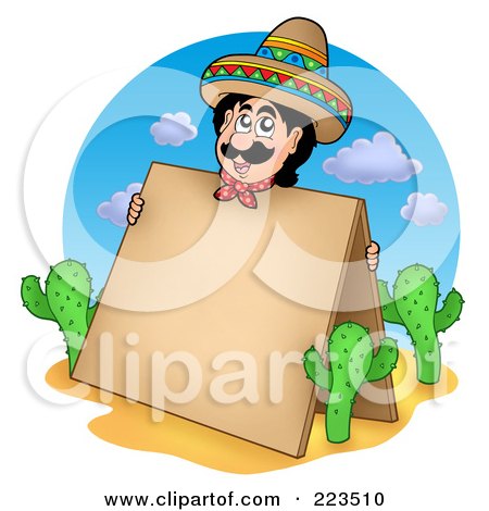 Royalty-Free (RF) Clipart Illustration of a Hispanic Man Holding A Blank Board by visekart