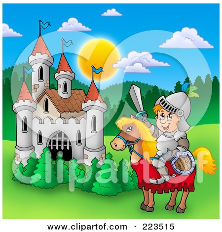 Royalty-Free (RF) Clipart Illustration of a Knight On A Steed By A Castle by visekart