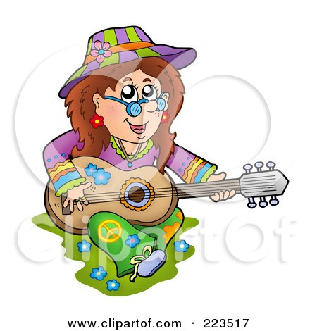Royalty-Free (RF) Clipart Illustration of a Hippie Lady Playing A Guitar by visekart