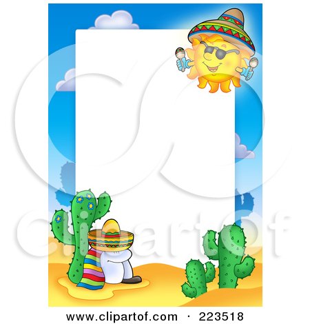 Royalty-Free (RF) Clipart Illustration of a Sun Shining Down On A Sleeping Mexican Border Frame Around White Space by visekart