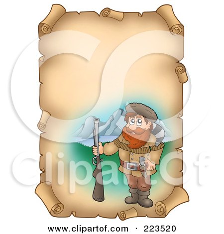 Royalty-Free (RF) Clipart Illustration of a Vertical Aged Parchment Page With A Hunter by visekart