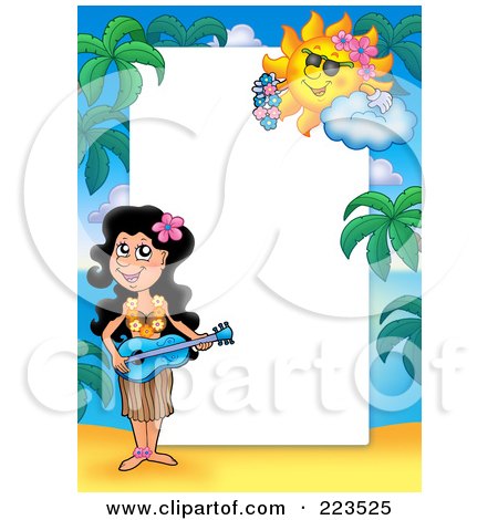 Royalty-Free (RF) Clipart Illustration of a Hawaiian Girl Playing Music Border Frame Around White Space by visekart