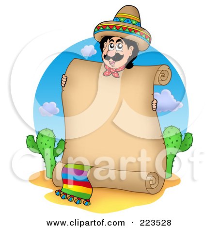 Royalty-Free (RF) Clipart Illustration of a Hispanic Man Holding A Parchment Scroll by visekart