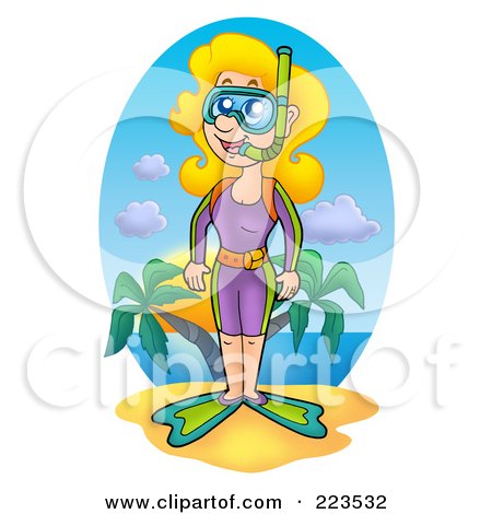 Royalty-Free (RF) Clipart Illustration of a Female Snorkeler On A Beach by visekart
