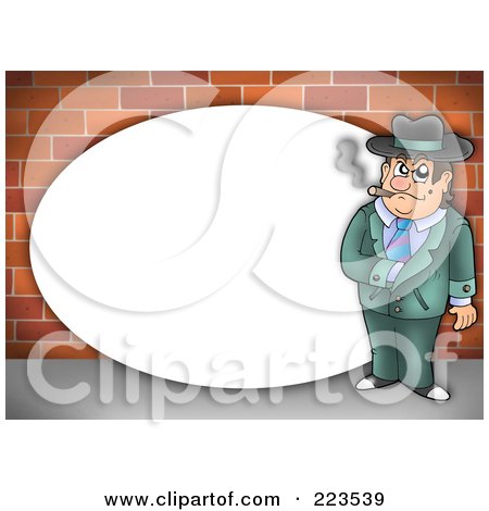 Royalty-Free (RF) Clipart Illustration of a Mobster And Brick Wall Frame Around Oval White Space by visekart