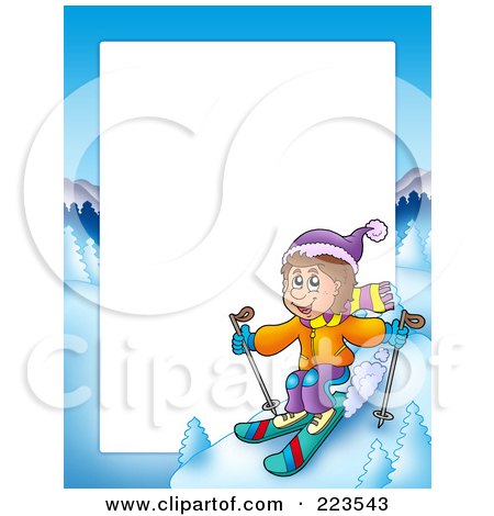Royalty-Free (RF) Clipart Illustration of a Skiing Boy Border Frame Around White Space by visekart