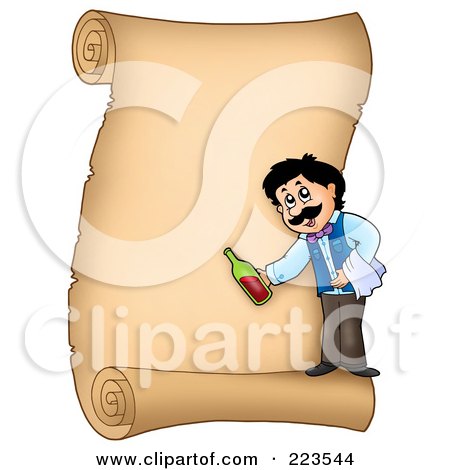 Royalty-Free (RF) Clipart Illustration of a Vertical Parchment Page With A Waiter by visekart