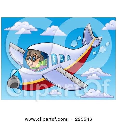 Royalty-Free (RF) Clipart Illustration of a Pilot Flying A Plane Through The Sky by visekart