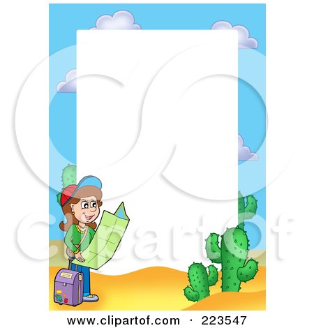 Royalty-Free (RF) Clipart Illustration of a Girl Reading A Map Border Frame Around White Space by visekart