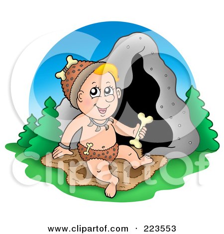 Royalty-Free (RF) Clipart Illustration of a Cave Baby Holding A Bone by visekart