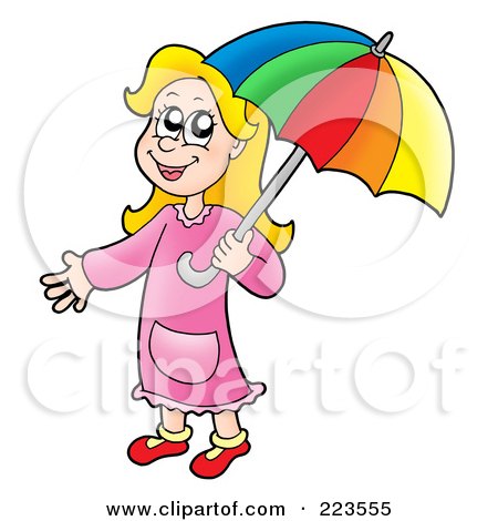 Royalty-Free (RF) Clipart Illustration of a Girl Holding A Colorful Umbrella by visekart