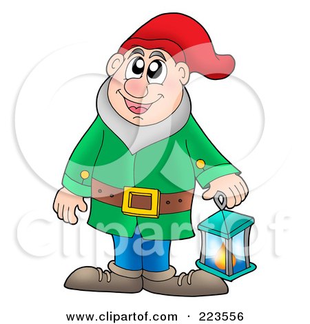 Royalty-Free (RF) Clipart Illustration of a Friendly Gnome With A Lantern by visekart