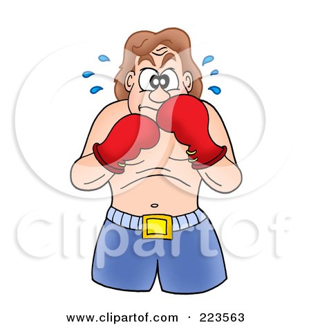 Royalty-Free (RF) Clipart Illustration of a Sweaty Boxer Holding Up His Gloves by visekart