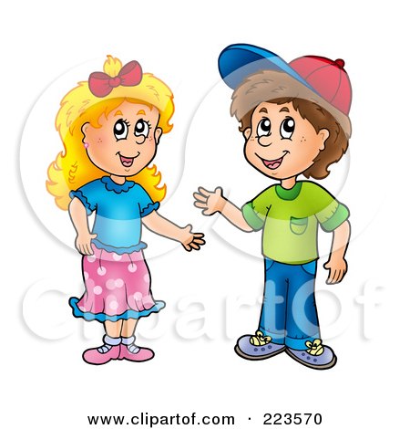 Royalty-Free (RF) Clipart Illustration of a Boy And Girl Waving by visekart