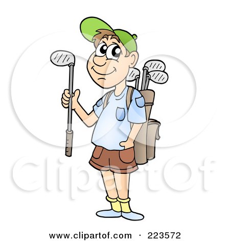 Royalty-Free (RF) Clipart Illustration of a Male Golfer With A Bag On His Back, Holding A Club by visekart