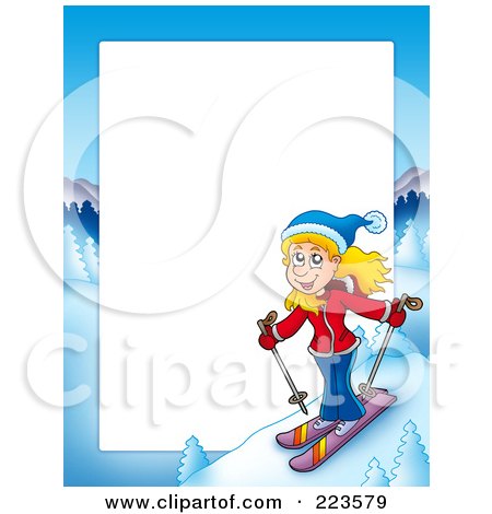 Royalty-Free (RF) Clipart Illustration of a Skiing Girl Border Frame Around White Space by visekart