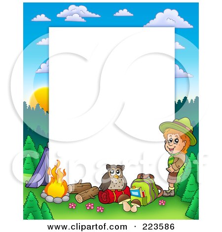Royalty-Free (RF) Clipart Illustration of a Boy Camping Border Frame Around White Space - 3 by visekart