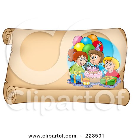 Royalty-Free (RF) Clipart Illustration of a Horizontal Parchment Page With Birthday Kids by visekart