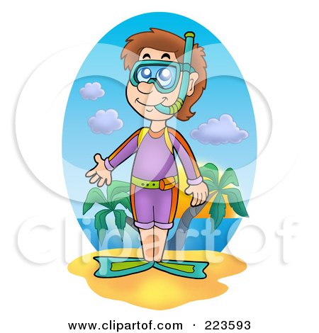 Royalty-Free (RF) Clipart Illustration of a Male Snorkeler On A Beach by visekart