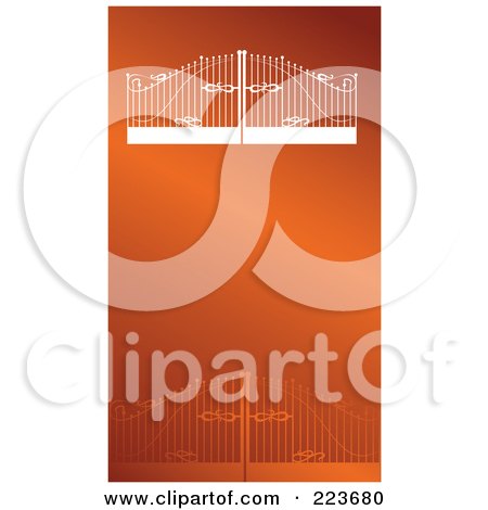 Royalty-Free (RF) Clipart Illustration of a Business Card Design Of Iron Fencing And Gates On Orange, With A White Border by Eugene