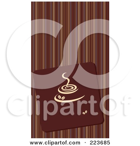 Royalty-Free (RF) Clipart Illustration of a Business Card Design Of A Brown Coffee Cup Tile On Stripes by Eugene