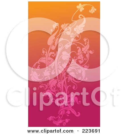 Royalty-Free (RF) Clipart Illustration of a Business Card Design Of A Floral Design Over Gradient Pink And Orange by Eugene